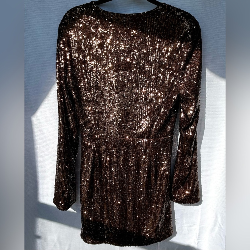 Jonathan Simkhai - Brown Monty Wrap Sequined Mini Dress - Picture 6 of 16